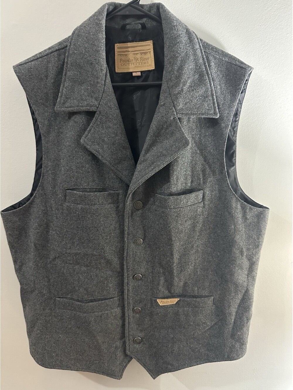 Powder River Outfitters Gray Wool Western Vest Mens L Panhandle Slim Montana EUC